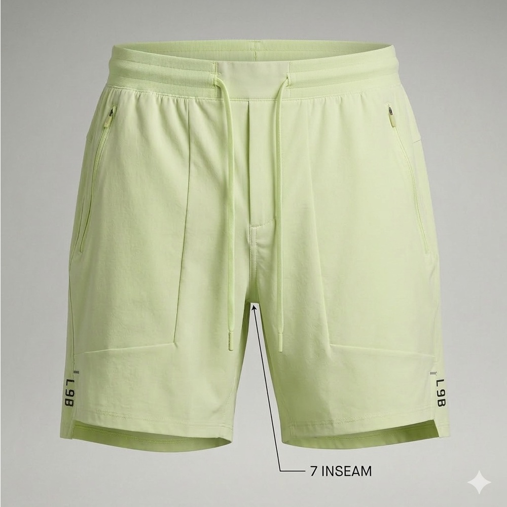 Lululemon License to Train Shorts 7” Men’s Small Dewy Green Yellow Linerless